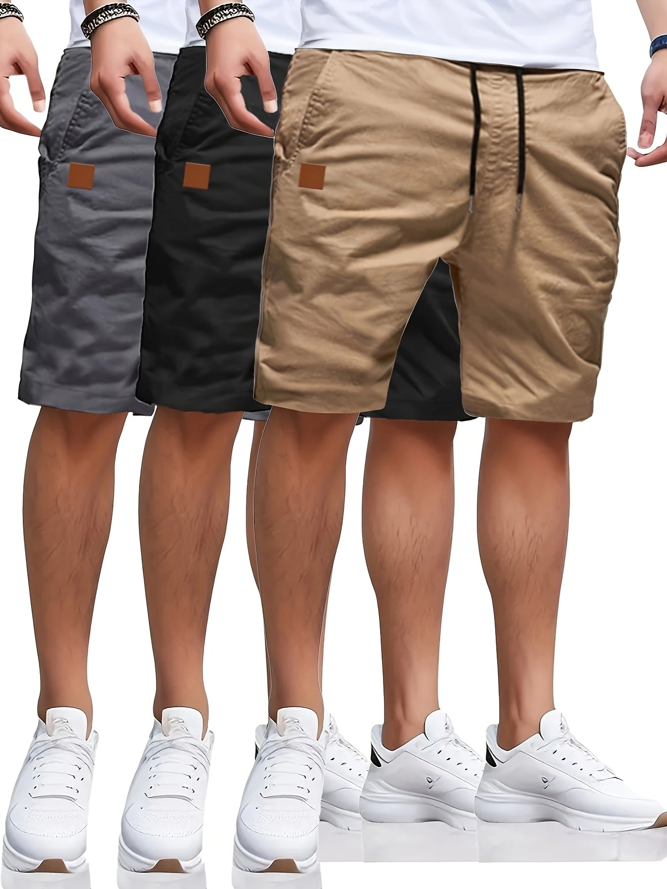 3 Solid Color Casual Shorts Set - Cafe y Calle