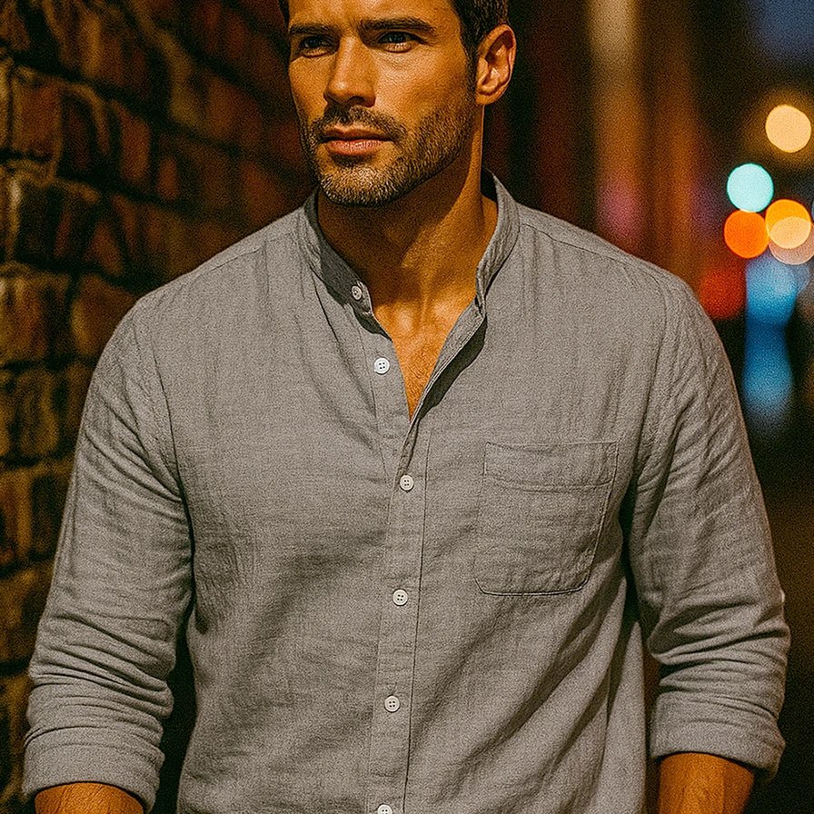 Premium Linen Henley Shirt - Cafe y Calle