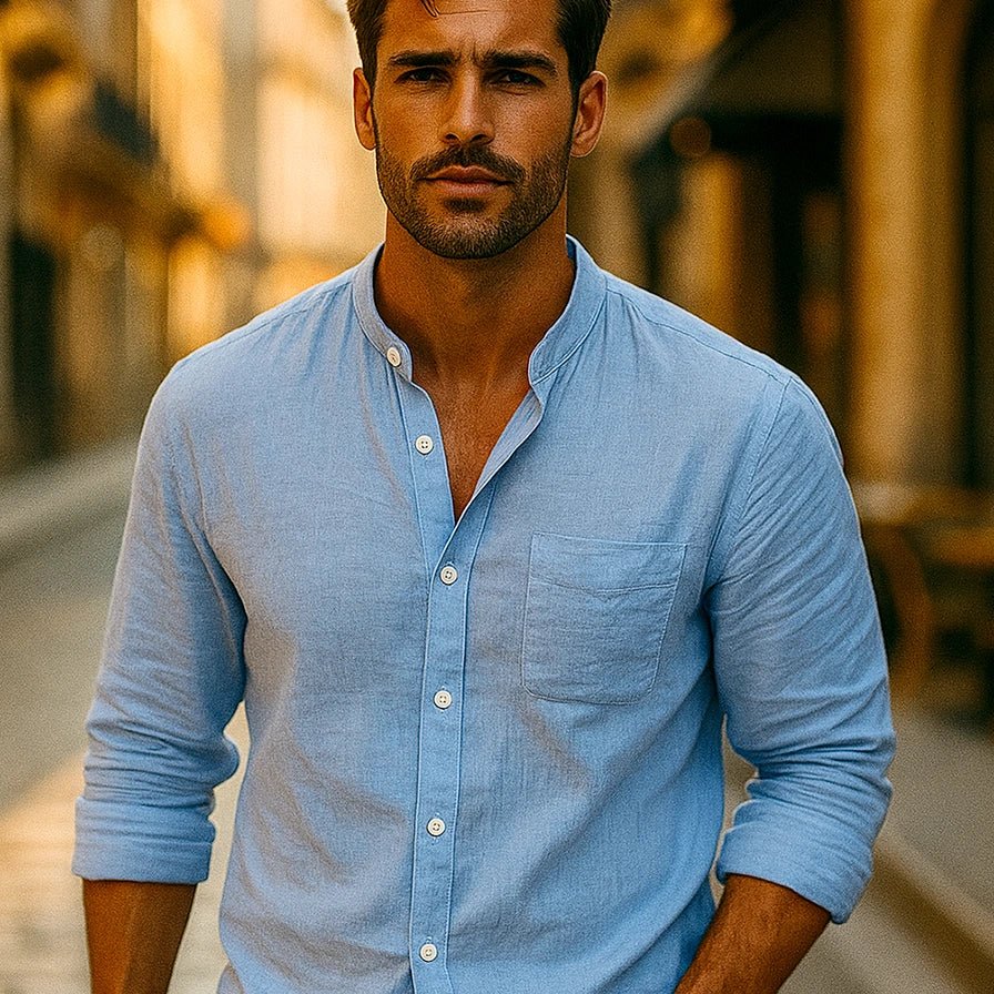 Premium Linen Henley Shirt - Cafe y Calle