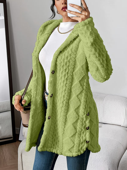 CYC Plüsch-Strickjacke mit Kapuze und Jacquardmuster