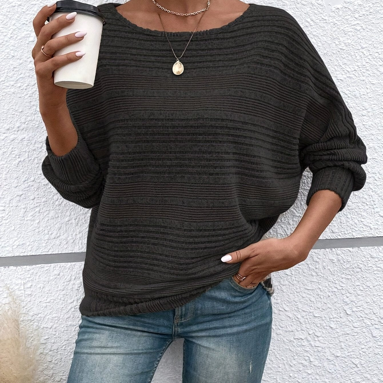 CYC Strickoberteil mit Rundhalsausschnitt und langen Ärmeln