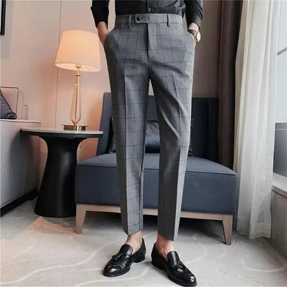 Slim Fit British - Style Plaid Dress Pants - Cafe y Calle