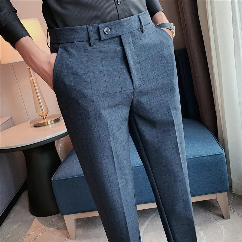 Slim Fit British - Style Plaid Dress Pants - Cafe y Calle