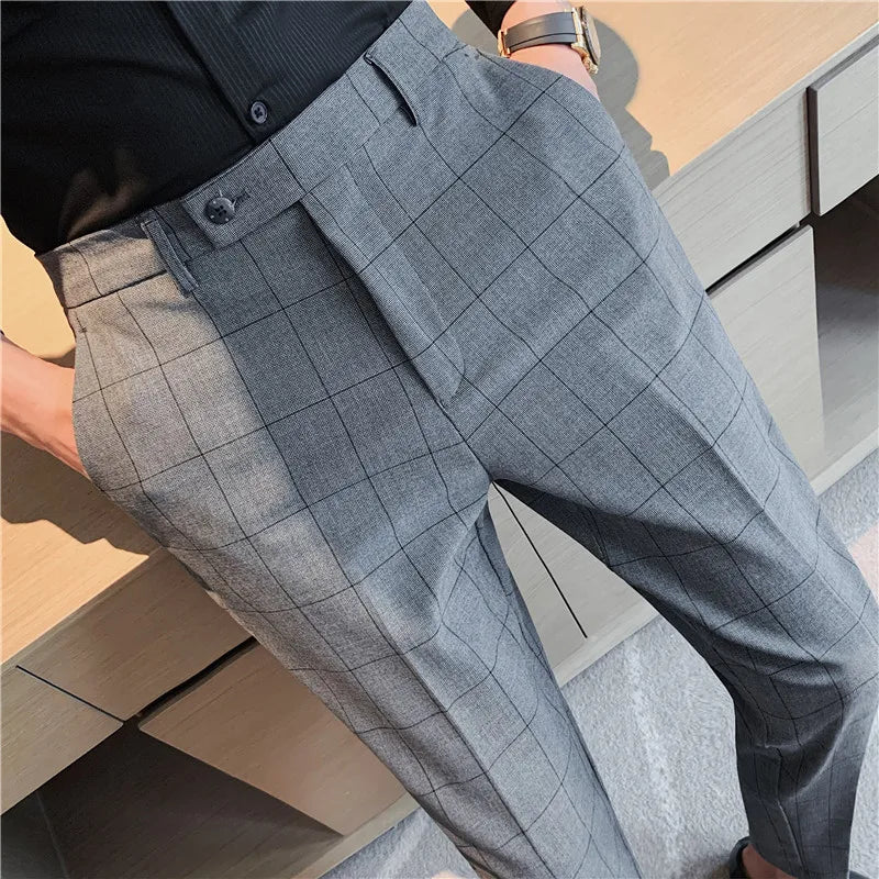 Slim Fit British - Style Plaid Dress Pants - Cafe y Calle