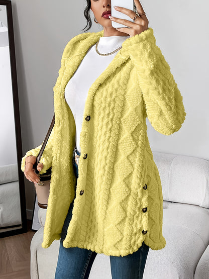CYC Plüsch-Strickjacke mit Kapuze und Jacquardmuster