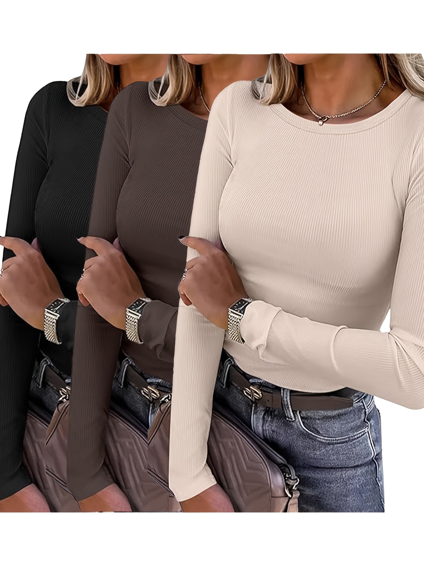 CYC Solides Strickoberteil mit langen Ärmeln (3er-Set)