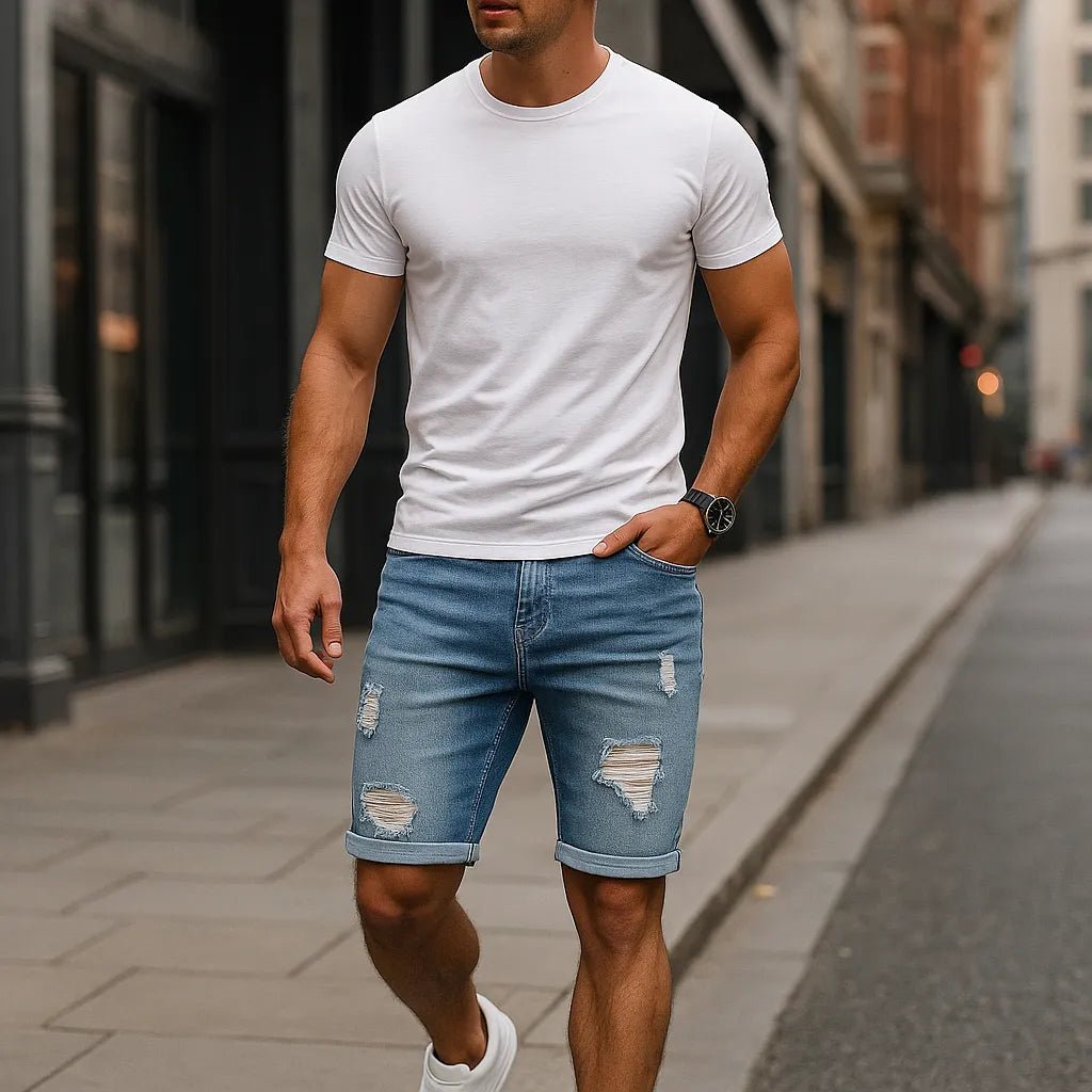 Ripped Skinny Denim Shorts - Cafe y Calle