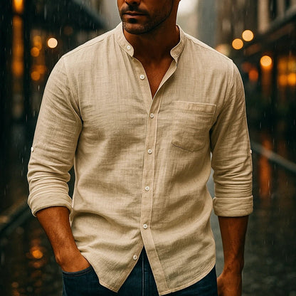 Premium Linen Henley Shirt - Cafe y Calle